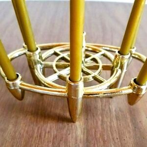 Mini Candle Holder Gold Atomic Mid-Century Metal Danish Metal 6" x 3.5"